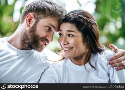 Happy Smiling Couple diversity in love moment together