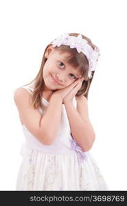 happy smiling little girl on white background in studio
