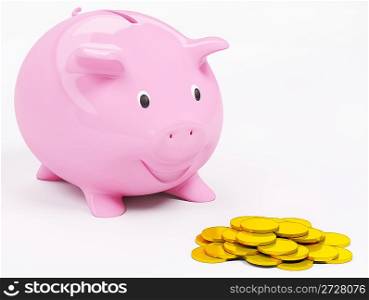 Happy smiling piggybank and coins isolated over the white 3d render