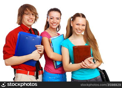 Happy smiling student standing and holding books