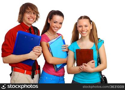 Happy smiling student standing and holding books