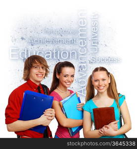 Happy smiling student standing and holding books