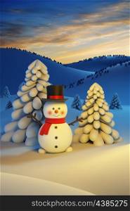 happy snowman, Christmas scene