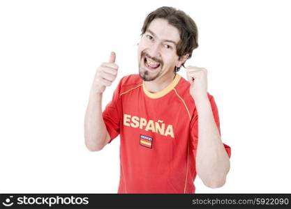 happy spanish man supporter, isolated on white