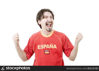 happy spanish man supporter, isolated on white