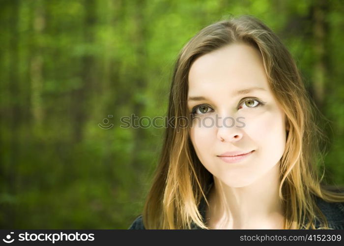 Happy Spring Time. Young Blond Girl Enjoying The Nature.