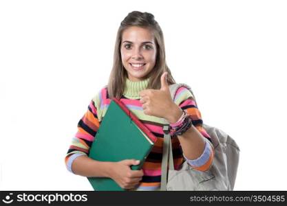 Happy student girl isolated on a over white background