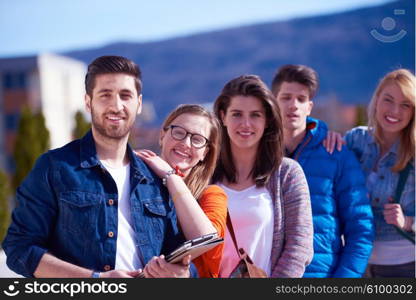 happy students group have fun outdoor in university campus park