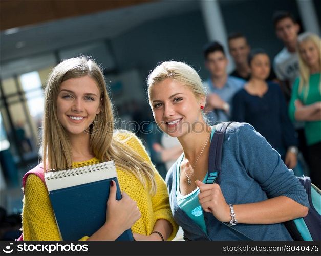 happy students group study in classroom