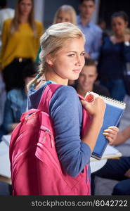 happy students group study in classroom