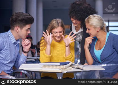 happy students group study in classroom