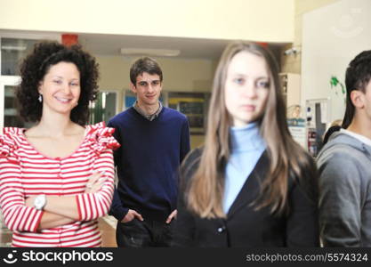 happy students people group portrait at university indoor building