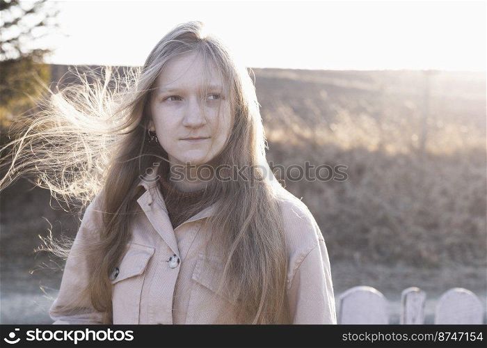 happy teen girl  in the sunset light 