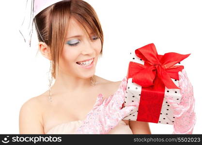 happy teenage party girl with gift box