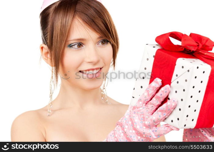 happy teenage party girl with gift box