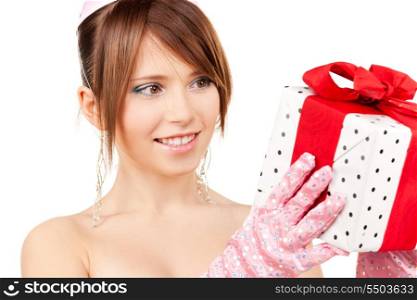 happy teenage party girl with gift box