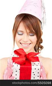 happy teenage party girl with gift box