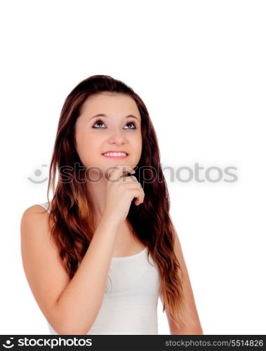 Happy teenage thinking isolated on a white background
