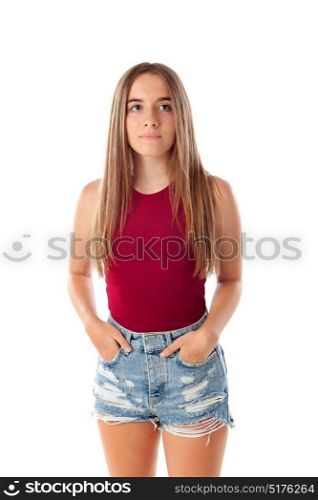 Happy teenger girl with fifteen years old isolated on a white background