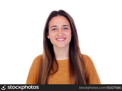 Happy teenger girl with sixteen years old looking at camera isolated on a white background