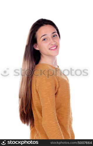 Happy teenger girl with sixteen years old looking at camera isolated on a white background