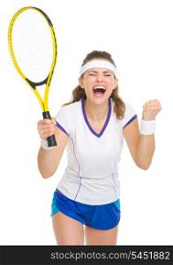Happy tennis player rejoicing in success