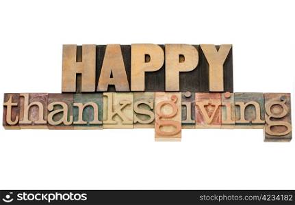 Happy Thanksgiving - isolated text in vintage wood letterpress printing blocks