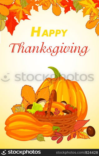 Happy thanksgiving vertical banner. Cartoon illustration of happy thanksgiving vector vertical banner for web design. Happy thanksgiving vertical banner, cartoon style