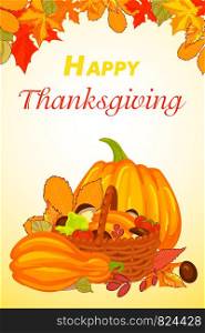 Happy thanksgiving vertical banner. Cartoon illustration of happy thanksgiving vector vertical banner for web design. Happy thanksgiving vertical banner, cartoon style
