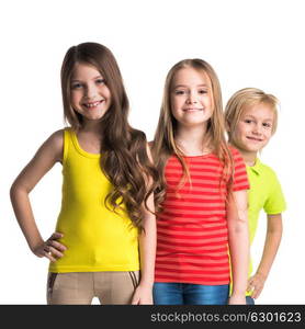 Happy three children. Happy three children portrait isolated on white background