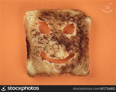 Happy toast on an cutting board