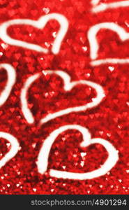 Happy Valentine&rsquo;s day card with hearts on glitter background