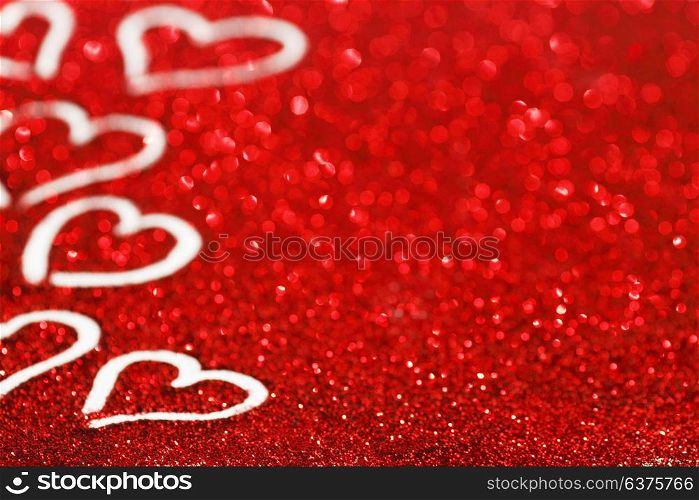 Happy Valentine&rsquo;s day card with hearts on glitter background. Happy Valentine&rsquo;s day background