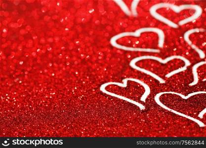 Happy Valentine&rsquo;s day card with hearts on glitter background. Happy Valentine&rsquo;s day background