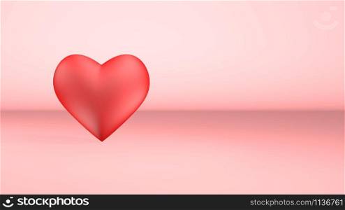Happy Valentine&rsquo;s day, flat lay top view, 3D Red Heart on pink background with copy space for your text