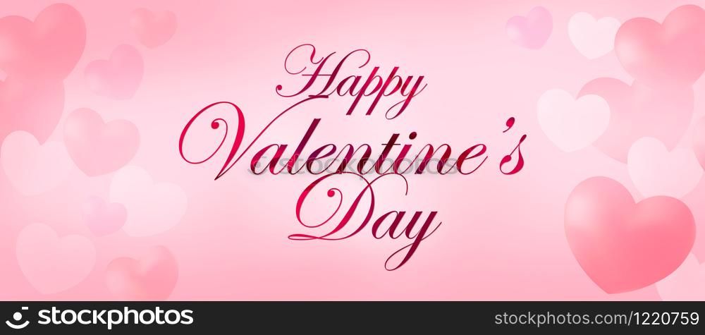 Happy Valentine&rsquo;s Day greeting card design with heart background banner on pink, different patterns hearts, illustrtation concept
