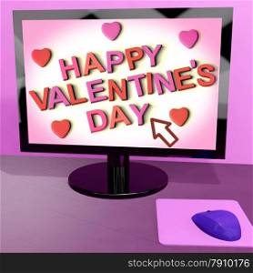 Happy Valentine&rsquo;s Day On Computer Screen Shows Online Greeting