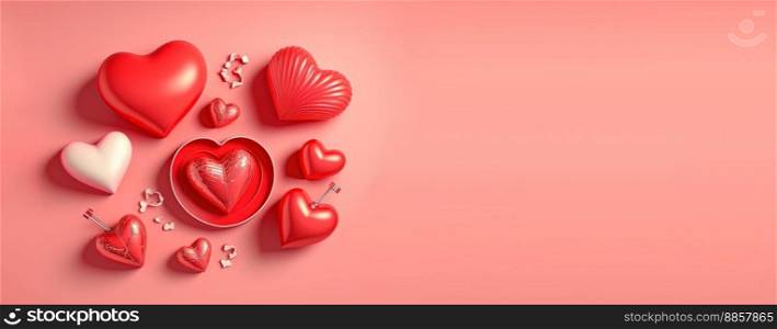 Happy Valentine’s Day banner featuring a glossy red heart shape