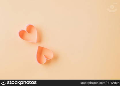 Happy Valentines Day. Above pink ribbon heart shaped decorative symbol isolated on pastel background, love romance concept, template banner design with copy space, Mother, Woman day