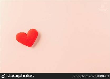Happy Valentines Day background. Top view flat lay of red hearts shape on pink background with copy space, Valentine day concept, Banner of holiday