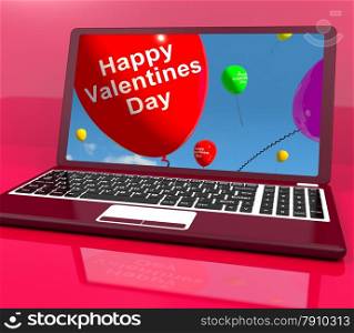 Happy Valentines Day Balloons On Laptop Showing Love . Happy Valentines Day Balloons On Laptop Show Love
