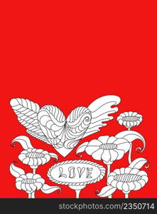 Happy Valentines Day card. Valentines Day background. The wings of love. Valentines Day