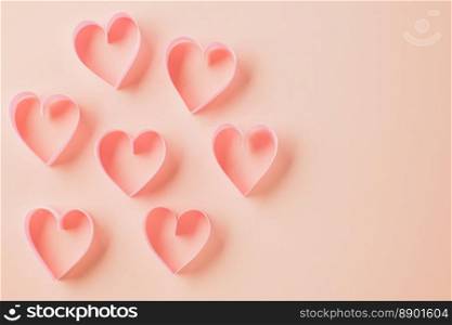 Happy Valentines Day. Flat lay pink ribbon heart shaped on pastel pink background, Festive background with copy space, Mother&rsquo;s day, Woman&rsquo;s day