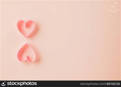 Happy Valentines Day. Flat lay pink ribbon heart shaped on pastel pink background, Festive background with copy space, Valentine’s day concept