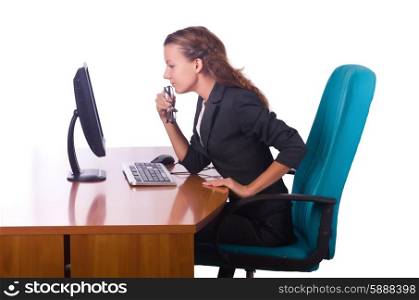 Happy with man sitting at the desk with computer