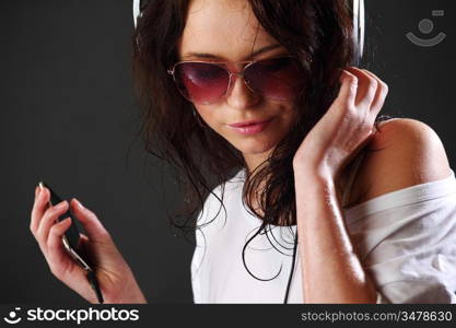 happy woman dance in phones