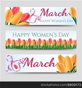 Happy woman day banners with tulips. Happy woman day banners template with tulips, vector illustration