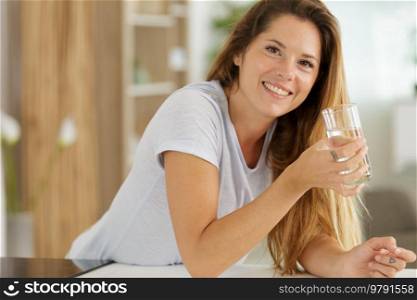 happy woman drinking water