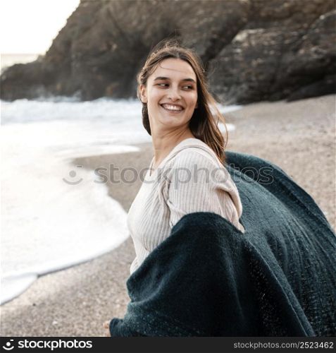 happy woman enjoying her time beach