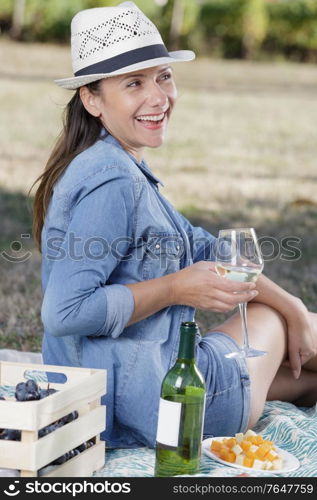 happy woman having a picnic